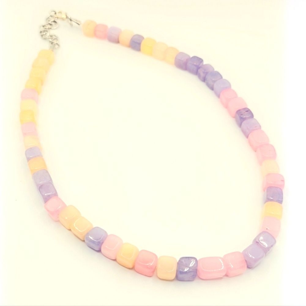 Square Gemstone Beaded Necklace